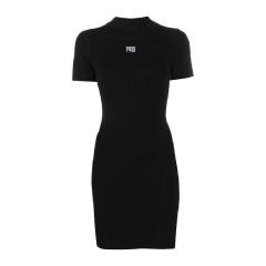 【包税】 ALEXANDER WANG/亚历山大·王 黑色紧身徽标贴饰连衣裙裙子女士图片