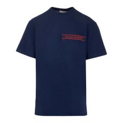 【包税】 Alexander McQueen/亚历山大麦昆 男士蓝色棉质短袖T恤 642662 QTX74 0913 PLFSX图片