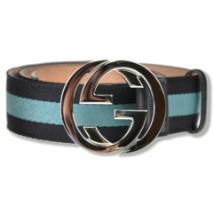 【包税】GUCCI/古驰 女士浅蓝色帆布配皮腰带 114984 H90WN 1084 PL2303图片