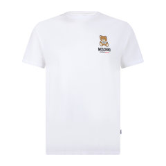 MOSCHINO莫斯奇诺夏季新品泰迪熊印花饰棉质圆领短袖T恤男款白色A1924图片