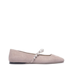 Jimmy Choo/周仰杰 女士绒面革珍珠水晶装饰方头平底鞋皮鞋芭蕾舞鞋 ADE FLAT SZR图片