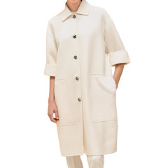 【包税】Hermes/爱马仕24新款 女士米白色山羊绒夹克领双面伞形大衣H4E0176DCA332图片