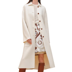 【包税】Hermes/爱马仕24新款 女士米白色山羊绒夹克领双面裹身大衣H4E0100DAA334图片