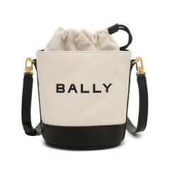 BALLY/巴利 女士BAR系列织物/牛皮革水桶包抽绳包帆布包单肩斜挎包 BAR MINI 8 HOURS图片
