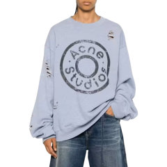 Acne Studios 2025春夏新品 男女同款徽标印花做旧破洞宽松卫衣 情人节礼物 CI0179 DX图片