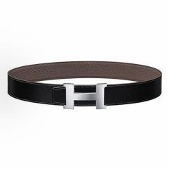 HERMES/爱马仕  经典爆款 男士3.8cm H扣 拉丝银扣 黑灰双面腰带【S级9.9新未使用品】图片