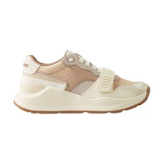 【包税】现货Burberry/博柏利 女士黄褐色拼色皮革帆布格纹低帮运动鞋80657351图片