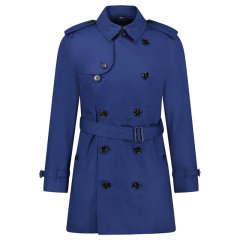 【包税】现货Burberry/博柏利 女士深蓝色棉质带腰带中长款风衣80842131图片