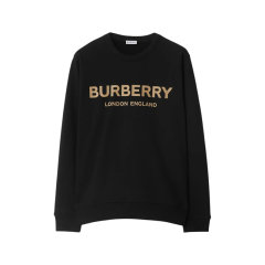 【包税】现货Burberry/博柏利 男士黑色棉质长袖罗纹圆领卫衣81042241图片
