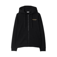 【包税】现货Burberry/博柏利 男士黑色棉质连徽标印花帽拉链长袖卫衣81042161图片