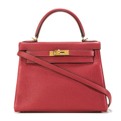 hermes/爱马仕 石榴红色女士牛皮质金扣kelly28手提包图片