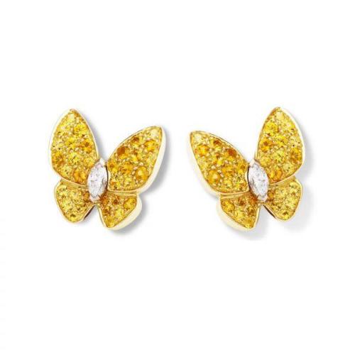 van cleef & arpels(梵克雅宝)two butterfly系列18k黄金镶钻耳钉 v