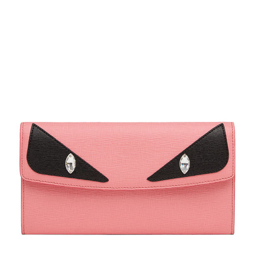 fendi/芬迪 新款小恶魔女士牛皮玫瑰粉色长款钱包