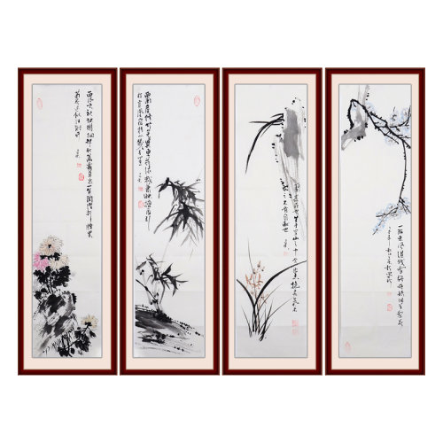 何建军《梅兰竹菊》传统水墨 写意花鸟