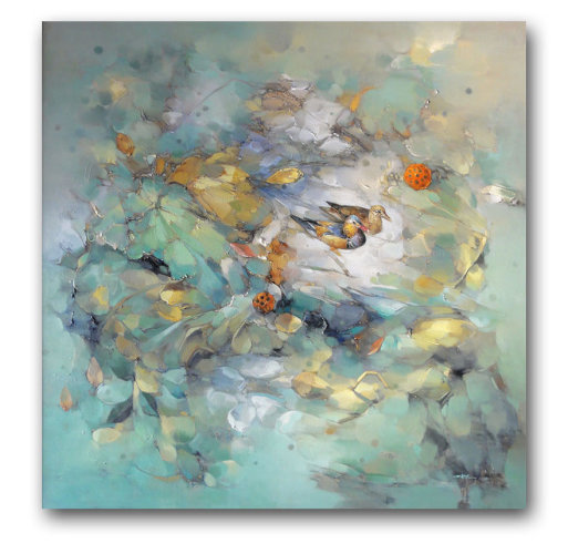 王坤龙《和风系列之鸳鸯戏水》油画