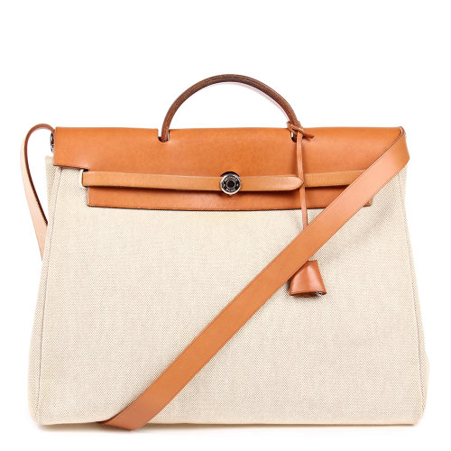 hermes(爱马仕) 米色帆布两用包herbag