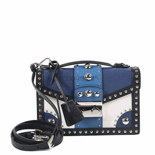 prada(普拉达)女款拼色铆钉斜挎包 bt0969 053