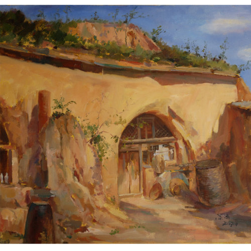 李深海 《塬上人家2》 油画