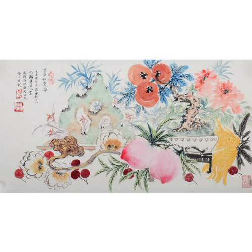 马若水《百事如意图》传统水墨 写意花鸟