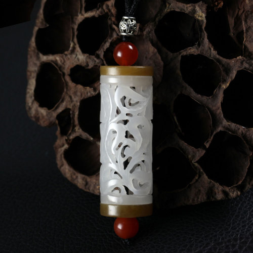 yubaotang/瑜宝堂 精选天然和田玉白玉镂空灯笼吊坠