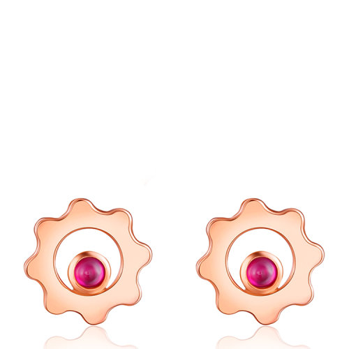 alice/爱丽丝 18k玫瑰金红宝石耳饰 新品女款 齿轮彩宝耳环耳钉