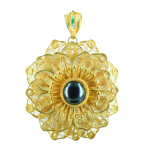 royal jewelry/皇家珠宝 s925银镀金花丝镶嵌 珍珠项坠