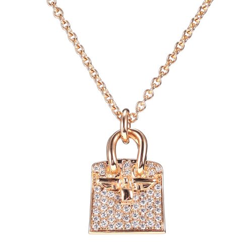 hermes(爱马仕) 18k玫瑰金birkin包镶钻项链
