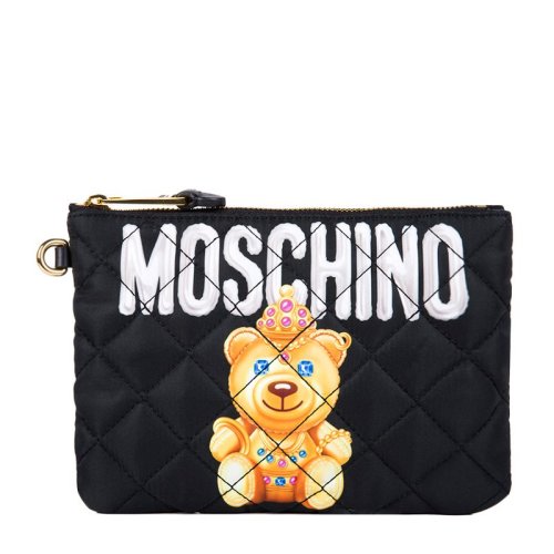 moschino/莫斯奇诺 女士时尚拉链小熊图案印花经典手拿包女包
