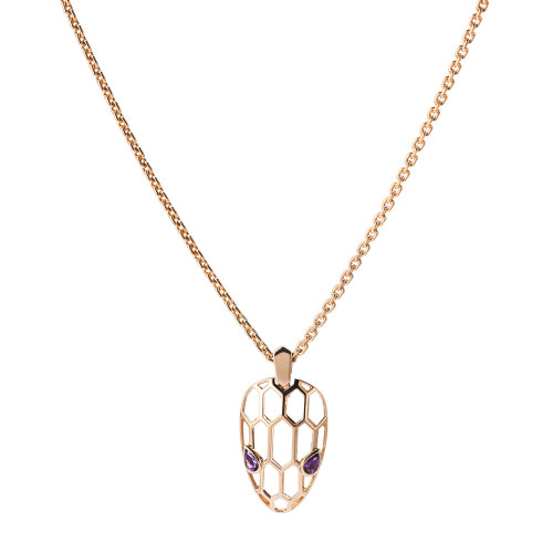 bvlgari(宝格丽) serpenti系列玫瑰金镶紫水晶镂空蛇头项链