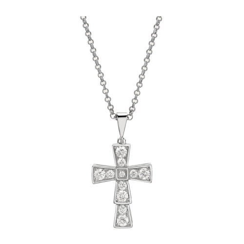 bvlgari/宝格丽 cross吊坠18k白色金镶钻十字架项链