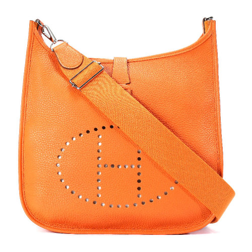 hermes爱马仕橘色皮质斜挎包evelyne