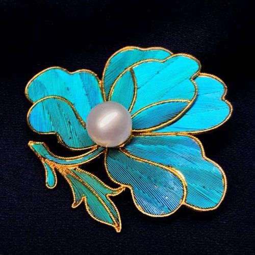 huanluan/焕鸾 银镀金点翠牡丹花胸针【1.9-2.