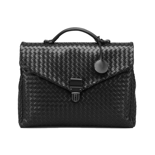 bottega veneta/葆蝶家 19春夏男士小号黑色编织皮革公文包113095v