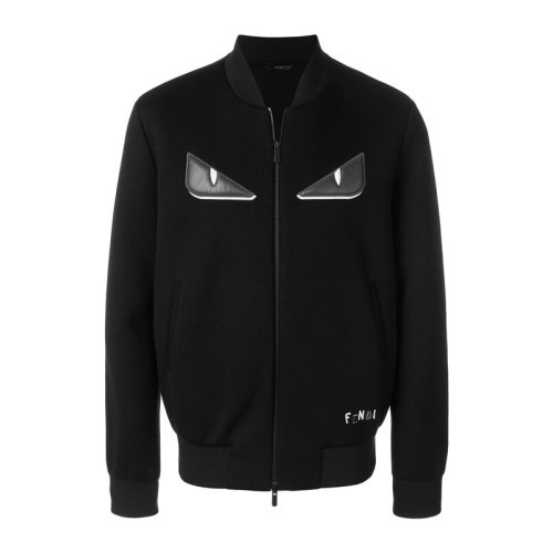 fendi/芬迪 19春夏 男士黑色棉质小怪兽眼睛装饰拉链夹克外套