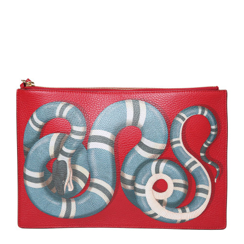 gucci(古驰) 红色皮质蛇图案手拿包