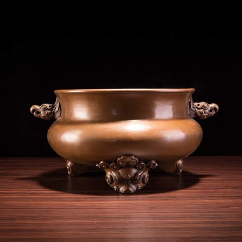 zbr/朱炳仁铜 精铜 鸟首耳三足炉 非遗家居铜香炉香道摆件艺术品