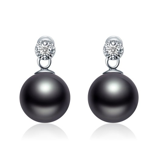 cloris/克劳瑞斯 18k金镶嵌钻石 大溪地黑珍珠 耳环 8mm