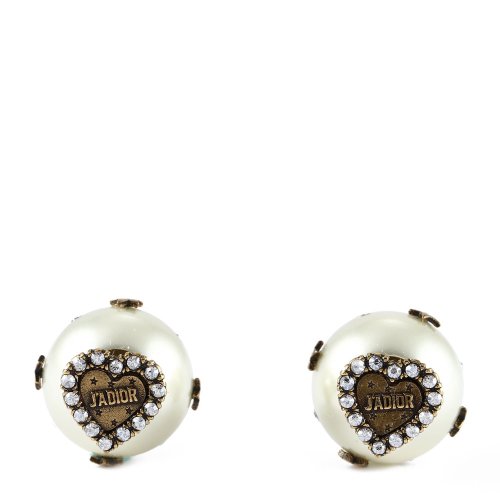 dior(迪奥) #星星带钻心形乳白色仿珍珠耳钉