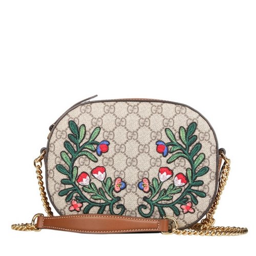 gucci/古驰 女士咖啡色皮质绣花时尚单肩包 gu409535k6r3g
