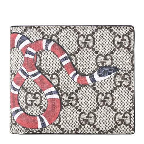 【2018春夏】gucci/古驰 男士gg supreme珊瑚蛇印花短款对折钱包