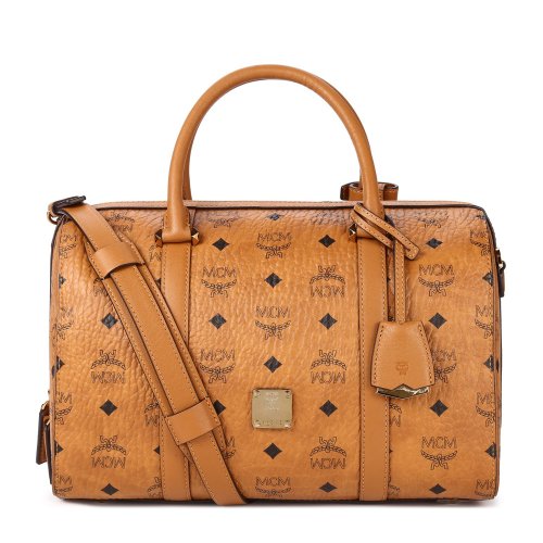 mcm(mcm) 棕色pvc女士中号波士顿手提包