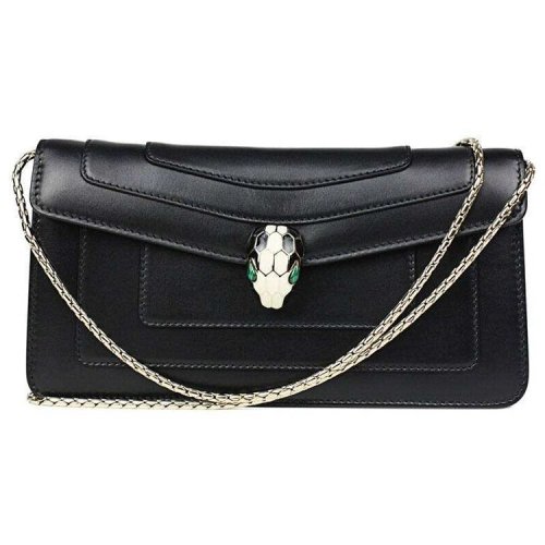 (瑕疵折扣)bvlgari/宝格丽黑色女士长蛇头包手拿包 单肩包 36195 黑色