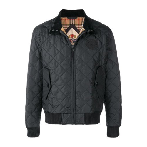 【18秋冬服装】burberry/博柏利 菱形绗缝温控哈林顿男士黑色夹克外套