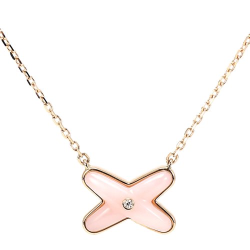 chaumet(尚美) #18k金 粉色蛋白石单钻吊坠项链