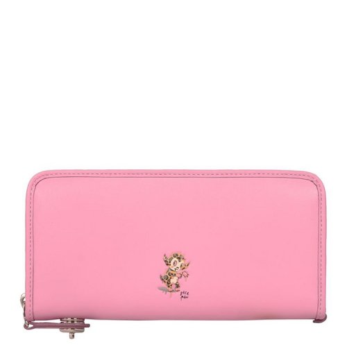 coach蔻驰女士小怪兽真皮长款钱包53655粉紫色