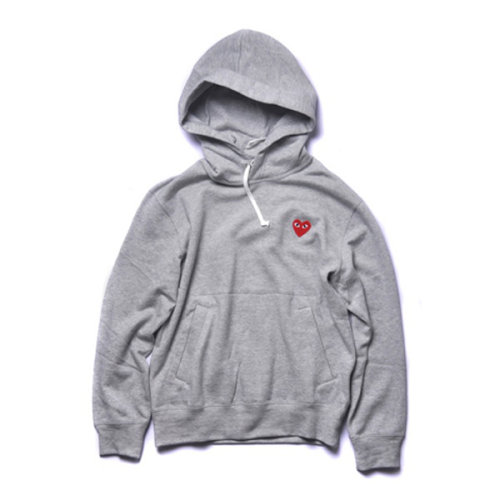 des garcons/川久保玲 cdg play男士浅灰色纯棉长袖套头帽衫卫衣 红心