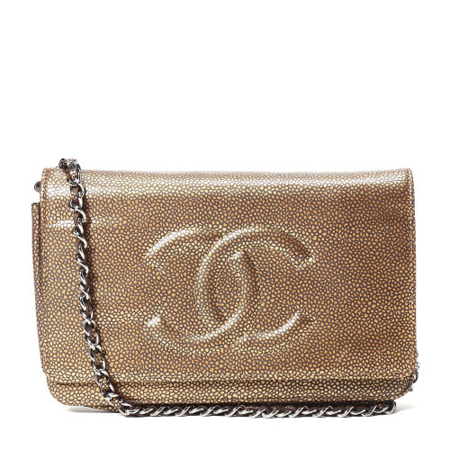 chanel香奈儿金色花纹皮质两用包