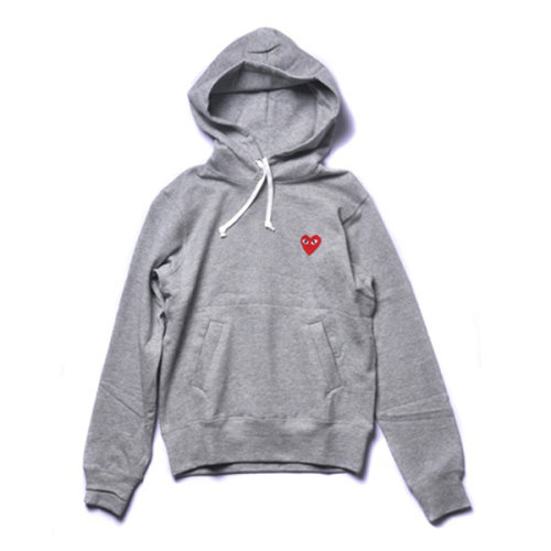 des garcons/川久保玲 cdg play女士浅灰色纯棉长袖套头帽衫卫衣 红心