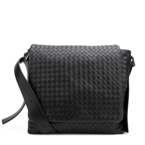 bottega veneta/葆蝶家bv 男款牛皮黑色单肩包/斜挎包 163971