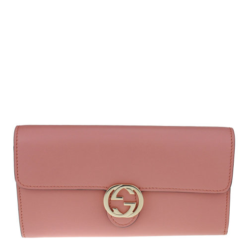 gucci/古驰 女士橘粉色牛皮按扣钱包手包